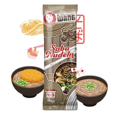 Afbeelding van Mr. WANG Soda noedels 10 x 300 g Japanse tarwepasta met zure en hazelnootsmaak boekweit voor soepen wokgerechten veganistisch