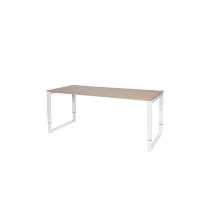 Afbeelding van Domino Plus bureau, hoogte instelbaar (62 85cm) met 180x80cm &#039;zwevend&#039; robson eiken 25mm blad en wit (RAL9010) O poot frame