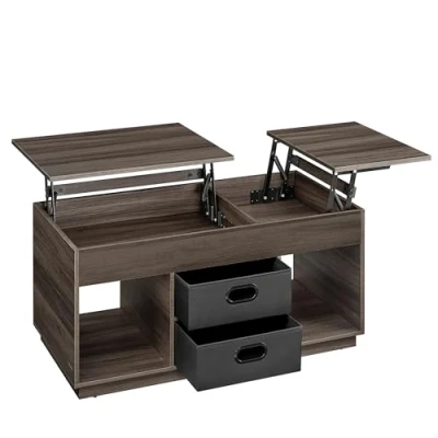 Afbeelding van VASAGLE Salontafel, salontafel met 2 laden en verborgen vakken, open voor woonkamer, thuiskantoor, asbruin LCT210K02