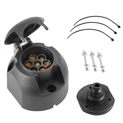 Afbeelding van SPARKMOTO Aanhangerstekker, 7 polig, vrouwelijk, waterdicht, 12 V, stuks, voor aanhanger, auto, vrachtwagen, met afdichting aan de achterkant, platte