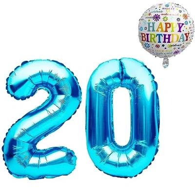 Afbeelding van Enorme folieballonnen maat XXL 101 cm + ballon 45 decoratief lint 5 m folieballon 20 jaar geschikt voor helium herbruikbaar 20e verjaardag decoratie mannen vrouwen