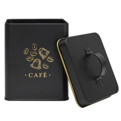 Afbeelding van COOK CONCEPT, BT6811, elegante metalen doos voor het bewaren van koffie, chique en modern design, luchtdicht optimale versheid, ideaal verschillende levensmiddelen, zwart goud, 1 liter