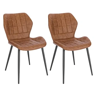 Afbeelding van WOLTU Set van 2 eetkamerstoelen, Scandinavische stoel, keukenstoel, woonkamerstoel, gestoffeerde zitting, stoel kunstleer, bruin, metalen poten, BH357br