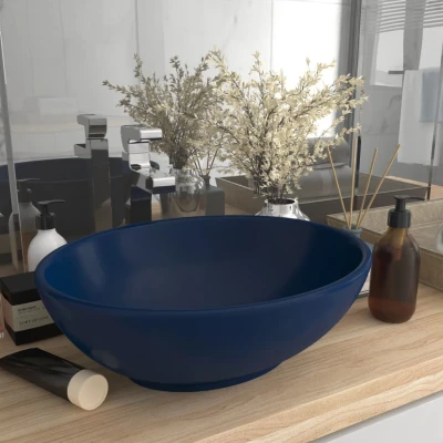 Afbeelding van Wastafel ovaal 40x33 cm keramiek mat donkerblauw