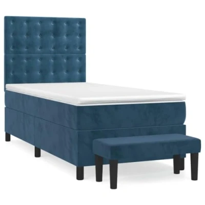 Afbeelding van vidaXL Boxspring met matras fluweel donkerblauw 90x200 cm