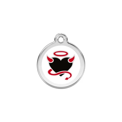 Afbeelding van Devil White roestvrijstalen hondenpenning small/klein dia. 2 cm RedDingo