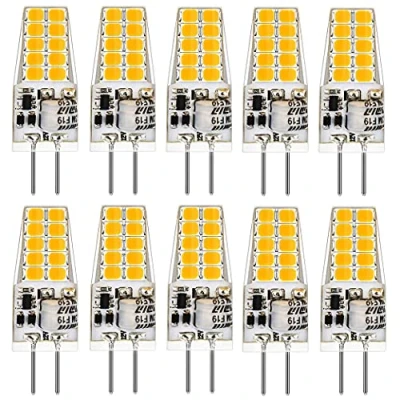 Afbeelding van 10 stuks G4 LED lampen 2700K warm wit vervanging voor 20W/35W halogeenlampen 12V niet dimbaar 360 lichthoek, 3W 300 lumen 20.000 uur