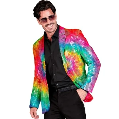 Afbeelding van Widmann Hippie Kostuum Pailletten Colbert Colour Circle Man Multicolor XL Carnavalskleding Verkleedkleding