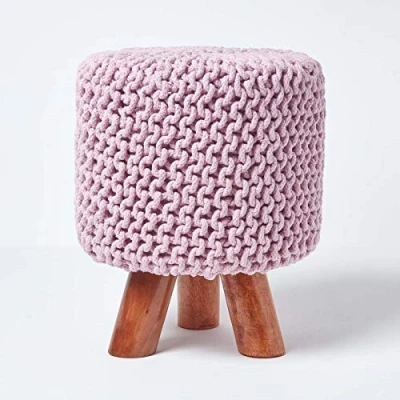 Afbeelding van Homescapes Gebreide Voetenbank 42cm Hoog Roze