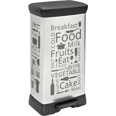 Afbeelding van CURVER Poubelle à pédale rectangulaire 50 Litres Décor Kitchen Haute Aspect Argent en