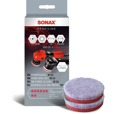 Afbeelding van SONAX HybridWollPad 80 DA (1 stuk) polijstschijf voor kleine polijstmachines het verwijderen van diepe krassen en vlekken artikelnummer 04940410