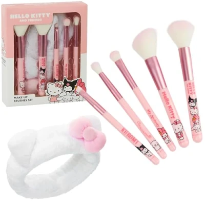 Afbeelding van Hello Kitty Set van 5 make upkwasten met pluizige hoofdband Cadeaus voor haar