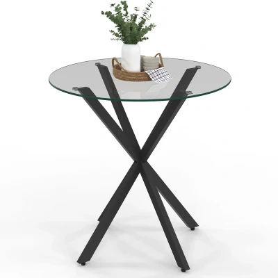 Image de Table à manger ronde ALIX 4 personnes pied araignée noir et plateau verre 80 cm IDMarket