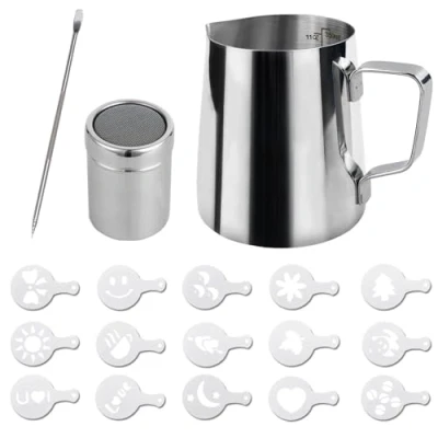 Afbeelding van SZXMDKH Melkschuimkan 350 ml (12 oz) roestvrijstalen melkkan beker barista en latte decoratie kunstpen voor het maken van koffie cappuccino opschuimen melk koffiemachine, zilver