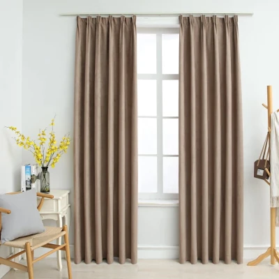 Afbeelding van Gordijnen verduisterend met haken 2 st 140x175 cm taupe