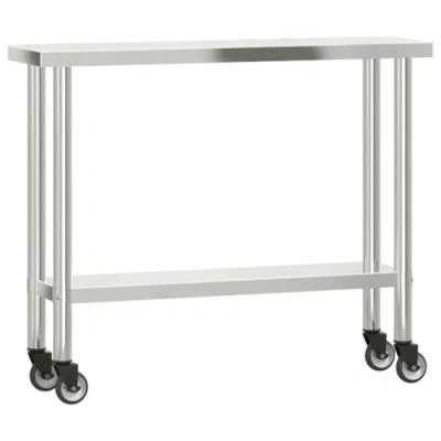 Image de vidaXL Table de travail cuisine avec roues 110x30x85 cm inox