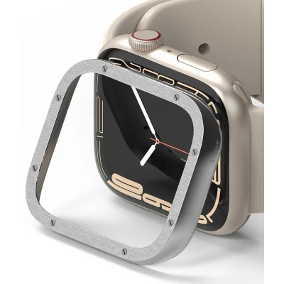 Afbeelding van Ringke Bezel Styling voor de Apple Watch Series 7 / 8 9 45 mm Hairline Plain Silver