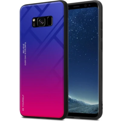 Afbeelding van Cadorabo Hoesje geschikt voor Samsung Galaxy S8 in PAARS ROOD Tweekleurige beschermhoes van TPU silicone Case Cover en achterzijde gehard glas