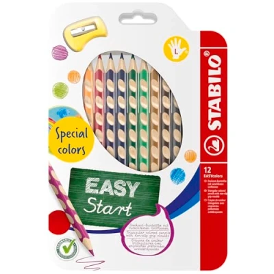 Afbeelding van Kleurpotlood STABILO EASYcolors kartonnen etui x 12 driehoekige kleurpotloden grappige kleuren voor linkshandigen incl. puntenslijper