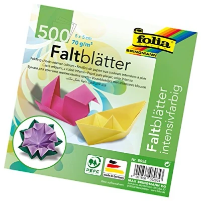 Afbeelding van folia 8955 500 vouwvellen 5 x cm, 70 g/m², gesorteerd in 10 intense kleuren, ideaal voor het vouwen van papier en andere creatieve knutselwerken