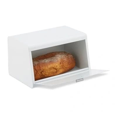 Afbeelding van Relaxdays Broodtrommel van roestvrij staal, broodtrommel, h x d: 20,5 34,5 23,5 cm, metaal, wit