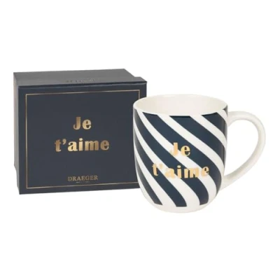 Afbeelding van DRAEGER Paris 1886 Blauwe keramische mok &#039;Je t&#039;aime&#039;, cadeau idee voor geliefden, koppels, echtgenoot, tedere vrouw, vriendschap, familie, verjaardag, geschenkdoos