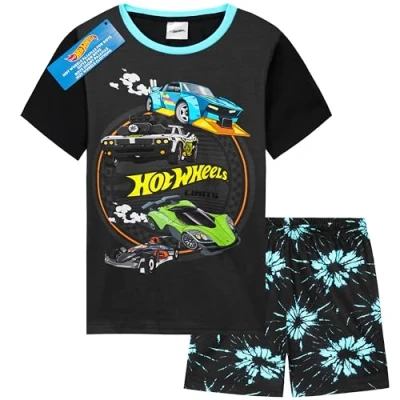 Afbeelding van Hot Wheels Pyjamaset voor kinderen, jongens, 2 delig, korte pyjama, zomer, T shirt en shorts, ademend, cadeau idee zwart., 7 8 jaar