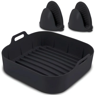 Afbeelding van HI NATURE™ Airfryer Accessoires Siliconen bakje vierkant set inclusief Wanten voor XXL ovenschaal BPA Vrij Heteluchtfriteuse Bakvormen Bakpapier Alternatief Mand Bakvorm 20 CM (Zwart)