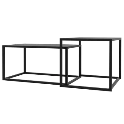 Afbeelding van HOMCOM set van 2 uittrekbare salontafels, bijzettafels, woonkamer, modulair, staal, industriële stijl, mat zwart