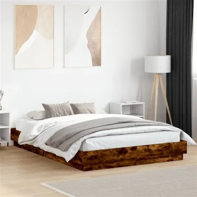 Afbeelding van vidaXL Bedframe met LED verlichting gerookt eikenkleurig 120x200 cm
