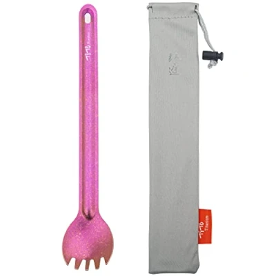 Afbeelding van TiTo Titanium Milieuvriendelijke ultralichte lepel en vork met lange steel voor kamperen, wandelen, reizen, picknick tas (roze vork)
