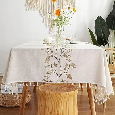 Afbeelding van Pahajim Rechthoekig Tafelkleed Anti Vlek Katoen en Linnen Wasbaar Kwaststof Stijl voor Tafeldecoratie in Restaurants, Buiten Tuinen (140 x 300 cm)