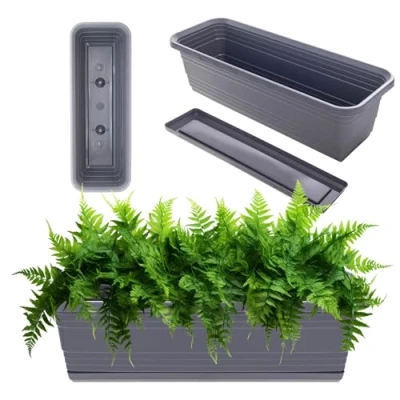 Afbeelding van KADAX Plantenbak met onderzetter, of zonder plantenstandaard, balkonpot van kunststof, plantenbak, leuning, bloempot (antraciet, 50 cm)