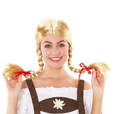 Afbeelding van Fun Shack Blonde pruik voor dames, damespruik, gevlochten pruik, Beiers kostuum kostuum, carnaval, eenheidsmaat, Beierse matten