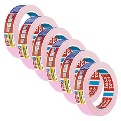 Afbeelding van Tesa 6 stuks 4333 precisie afplaktape voor het lijmen van gevoelige oppervlakken binnenshuis, extreem plat, lichtroze, 50 m x 25 mm