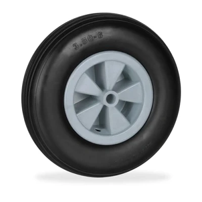 Afbeelding van Relaxdays kruiwagenwiel 3.50 6 massief rubber kunststof velg lekvrij 100 kg zonder as zwart grijs