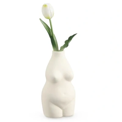 Afbeelding van Navaris torso vaas van aardewerk Decoratieve bloemenvaas Deco voor woonkamer of slaapkamer Trendy vorm in wit