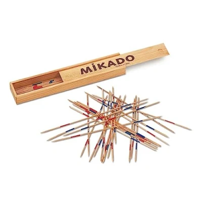 Afbeelding van Cayro Mikado + 6 jaar houten model gezelschapsspel kinderen en volwassenen met doos schuifdeksel plezier balans 2 tot 8 spelers