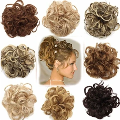 Afbeelding van Toupee haarverlenging om vast te klikken, haarelastiek, volume, krullen of rommelig, verschillende kleuren, donkerblond met bleekblond