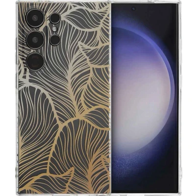 Afbeelding van iMoshion hoesje Geschikt voor Samsung Galaxy S24 Ultra Siliconen Design Meerkleurig / Golden Leaves Transparant