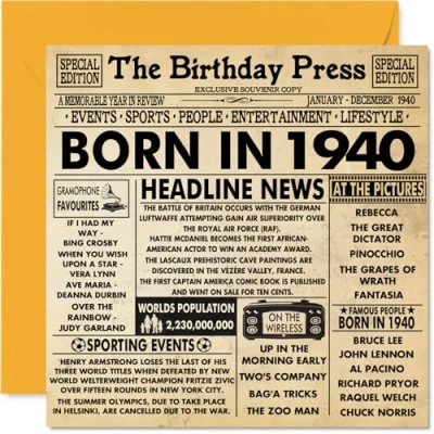 Afbeelding van 84 jaar verjaardagskaarten voor mannen en vrouwen Born in 1940 Journal Verjaardagskaart opa, oma, vintage retro 1940, 145 mm x
