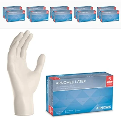 Afbeelding van ARNOMED Latex wegwerphandschoenen S, wit, 1000 stuks chirurgische poedervrij (10 dozen), wegwerphandschoenen, latexhandschoenen, latexhandschoen verkrijgbaar in de maten XS, M,