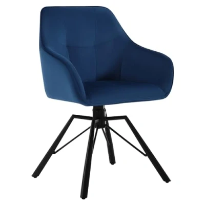 Afbeelding van WOLTU BH365bl 1 Eetkamerstoel, gestoffeerd, comfortabele draaistoel met armleuningen en rugleuning, voor eetkamer, woonkamer, fluwelen bekleding, blauw