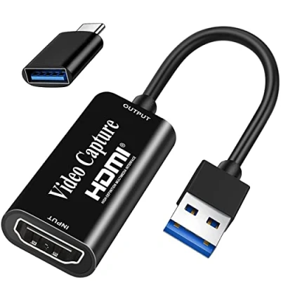 Afbeelding van Video opnamekaart, Fulfalic 4K HDMI naar USB gaming 1080p Full HD videogame opname voor videobewerking/games/streaming/online onderwijs (zwart)