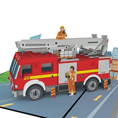Afbeelding van MOKIO® Pop up kaart brandweerwagen 3D cadeaukaart voor verjaardag, als voucherkaart of geldcadeau, brandweerwenskaart met envelop