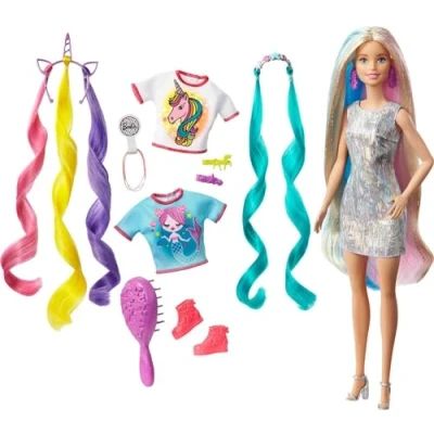 Afbeelding van Barbie Fantastic Hair pop blond met lang glanzend haar 2 mooie hoofdbanden en accessoires, kinderspeelgoed, GHN04
