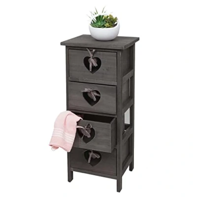 Image de Commode Forli, armoire 4 tiroirs avec cœurs 70x29x25cm vintage gris brun
