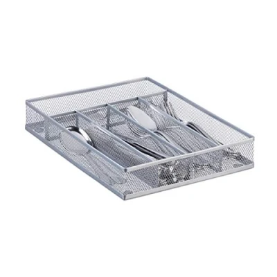 Afbeelding van Relaxdays bestekbak metaal kleine besteklade robuuste bestekcassette 23.5x31.7 cm zilver