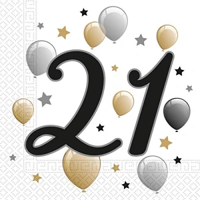 Afbeelding van Procos Servetten 21 Jaar 33 X Cm Papier Wit/goud 20 Stuks