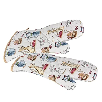 Afbeelding van Bakhandschoenen Hittebestendig Ovenhandschoenen Lang met Schattig Kattenmotief
